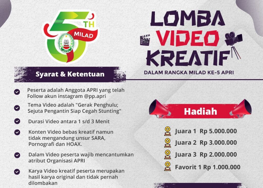 Dukung Pencegahan Stunting, APRI Gelar Lomba Video Kreatif Berhadiah Belasan Juta Rupiah!